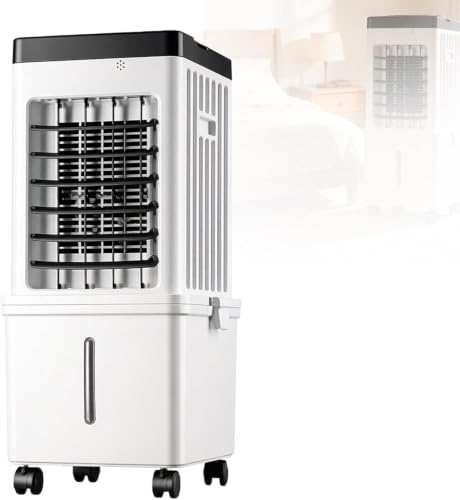 Ventilador portátil de aire acondicionado, enfriador evaporativo con 3 velocidades, bajo consumo, diseño de 10 litros con ruedas para el hogar, la oficina y el dormitorio