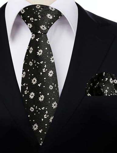 Image of Alizeal Mens 3.15inches Exquisite Floral Tie with Small Flower Printed Pocket Square