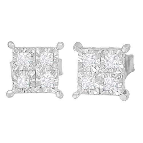 Sterling Silver Miracle Plated Princess-cut Diamond Stud Earrings (0.5 cttw, H-I Color, I1-I2 Clarity)