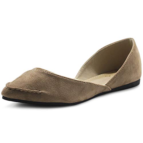 Ollio Women's Shoe Faux Suede Light Comfort Stitching D'Orsay Pointed Toe Ballet Flats