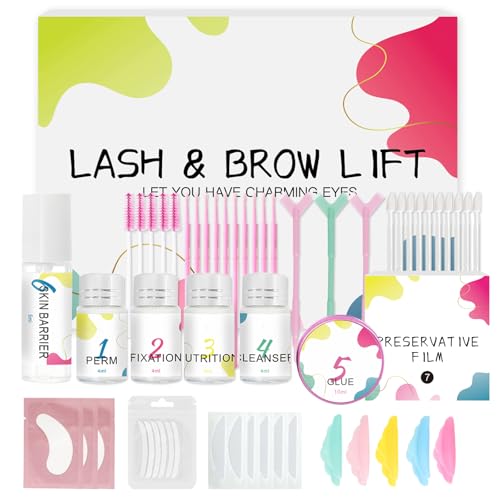 Kit Completo de Laminado de Cejas y Lift de Pestañas Mejorado | Fórmula con Barrera Protectora para Ojos Sensibles, Permanente Suave para Pestañas