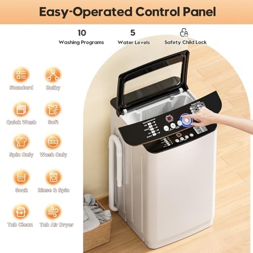Auertech 28 lbs Portable Washing Machine, Fully Automatic Portable Washer with LED Display, 10 Wash Cycles, 5 Water Levels, 24H Delays, Top Load Washing Machine for Apartment, RV, Dorm, Home - Thumbnail 2