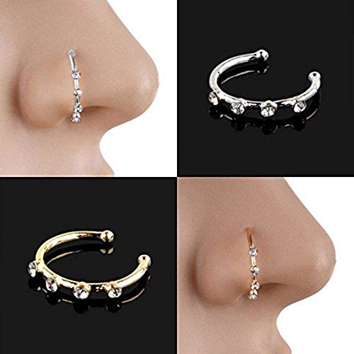 Hemore Sumanee 15mm Kristall Edelstahl Nasenring Kaltring Punk Body Stud Schmuck (Silber)