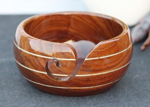 Image of Rosewood Yarn Storage Bowl for Knitting and Crocheting, Handmade Yarn Storage Bowl, Wooden Knitting Yarn Holder, Wooden Yarn Holder Best Gift Idea for Knitters (Medium)