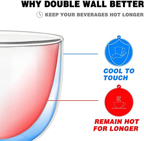 Hooipo Double Walled Espresso Glasses 200ml with Handle Insulated Coffee Cups Handmade Heat Resistant Airtight Espresso Coffee Cups Cappuccino Latte Tea Macchiato Glasses Cups... - Image 6