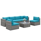 SUNVIVI OUTDOOR 7-teiliges Terrassenmöbel-Set, Allwetter-schwarzes PE-Geflechtmöbel-Set...