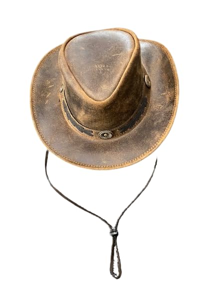 Hazy Blue Real Leather Australian Western Cowboy Style Crazy Horse Bush Hat for Men Women Lightweight Handcrafted Western Shapeable Wide Brim Durable Cowgirl Hat - Image 6