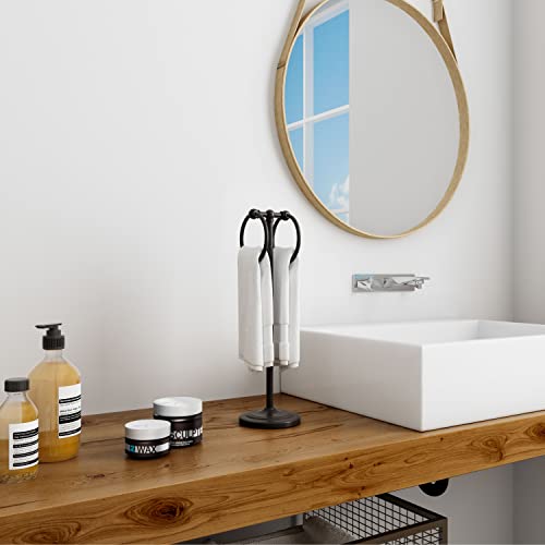 Porte-serviettes 2 anneaux bronze fixation murale solide
