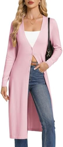 GRACE KARIN Damen Leichtes Lang Strickjacke Langarm Cardigan Mit Elegant V-Ausschnitt Und Knöpfen
