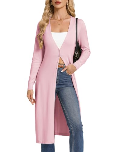 Image of GRACE KARIN Women‘s Long-Sleeve V-Neck Long Cardigan Spring Lightweight Cardigans Blush Pink XL