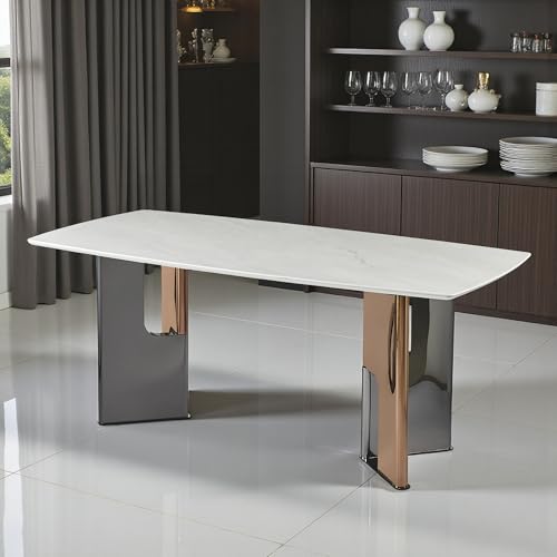 Image of The Attic Elite Aura 6 Seater Dining Set,Beige,Titanium, Rose Gold & Cream,160Cms