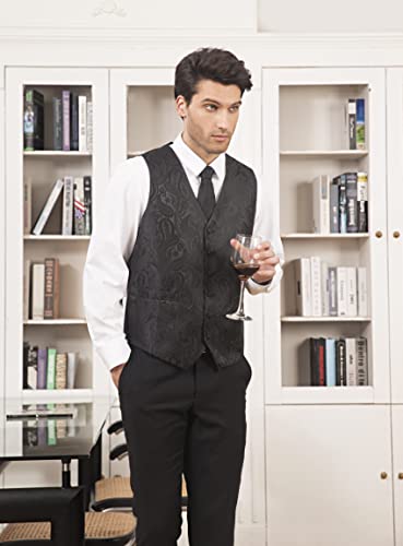 HISDERN Mens Vest Tie Set 3PC Formal Waistcoat Paisley Floral Jacquard Necktie Pocket Square Suit Vests Wedding Party2