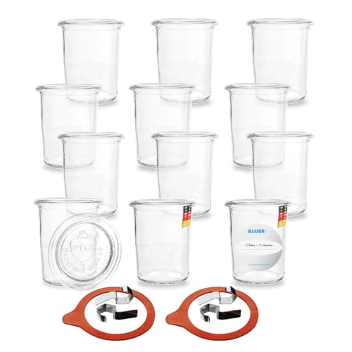 Flaschenbauer 12er Pack Sturzglas 160ml RR60 - Vielseitige Einmachgläser für Kuchen im Glas, Marmelade, Konservieren, Einmachen, Dekoglas Inklusive Etikett Made in Germany