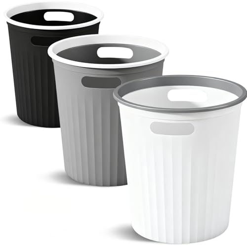 La Mejor Lista de Cesto de Basura para Baño los 5 más buscados. 44 Set de 3 Bote de Basura Pequeño, 6.8L Cesto de Basura con Asa y Anillo Presionador, para Espacios Compactos, Baño, Oficina, Recamara, Cocina (3 Colores)
