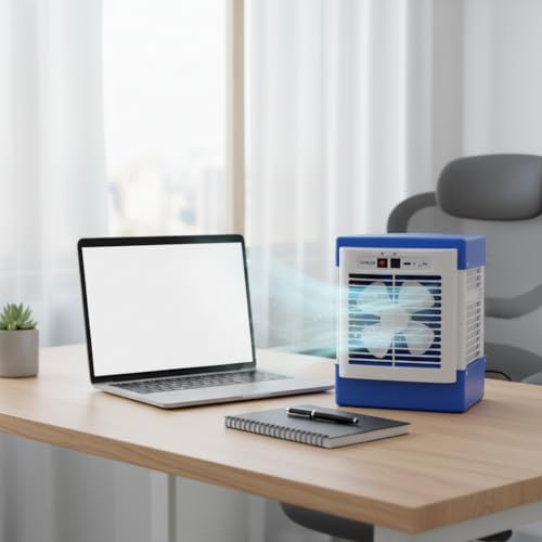 Image of Drumstone (𝐄𝐱𝐥𝐮𝐬𝐢𝐯𝐞 𝟐𝟎 𝐘𝐞𝐚𝐫𝐬 𝐰𝐚𝐫𝐫𝐚𝐧𝐭𝐲) Rechargeable Portable Mini Air Cooler with USB Desk Cooling Fan Battery Backup 3-Speed Quiet Evaporative Room Cooling