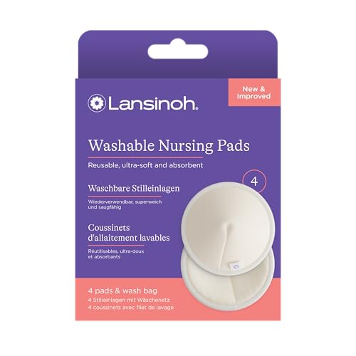 Lansinoh - Coussinets d’Allaitement Lavables x4 - Bambou Doux & Respirant - Absorption Microfibre + Barrière Imperméable - Confort Anti-Fuites -...