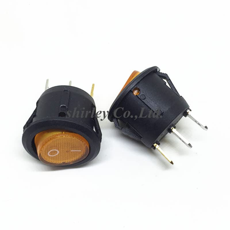 Interrupteur à bascule rond SPST 3 broches 6A 250V AC alimentation bouton jaune 23mm