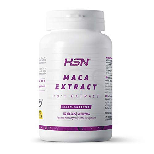 Maca Andina de HSN | 500mg Extracto 10:1 | Alta Concentración, Energizante Natural | Vegano, Sin Gluten, Sin Lactosa, 120 Cápsulas Vegetales