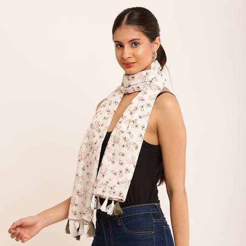 Image of floral printed cotton stoles /scarf /scarves for women, pure soft cotton for summer (Size-28inch x 72inch)