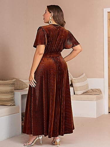 Image of Simplee Women's V Neck Velvet Maxi Dress Short Sleeve Empire Waist Long Formal Dress for Wedding Guest