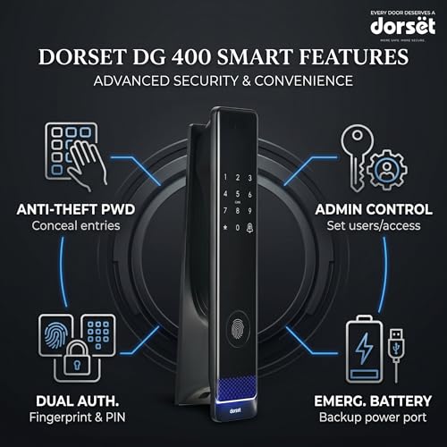 Image of Dorset DG 400 Push Pull Digital Door Lock - 4-Way Access : Fingerprint, Pin, Card, Key Access, Dual Authentication, Stainless Steel deadbolt, Graphite Matt Finish