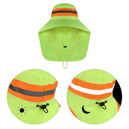 Image of High Visibility Sun Bucket Hat Reflective Neon Boonie Hat Summer Wide Brim Mesh Fishing Cap for Men Women