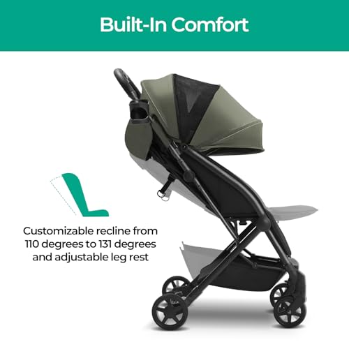 Mompush Lithe, Lightweight Stroller, Compact One-Hand Fold Luggage-Style Travel Stroller for Airplane Friendly, Reclining Seat and XL Canopy, with Rain Cover & Travel Carry Bag & Cup Holder - Thumbnail 3