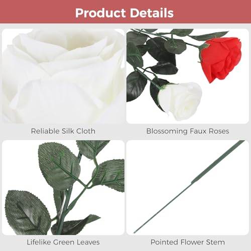 COSYOO 36 PCS 16.5'' Rose Stems with Leaves,Fake Artificial Flower Stems,Realistic Silk Cloth Roses,DIY Fake Silk Rose Stem Realistic Artificial Flowers Bulk Decor by COSYOO - Image 3
