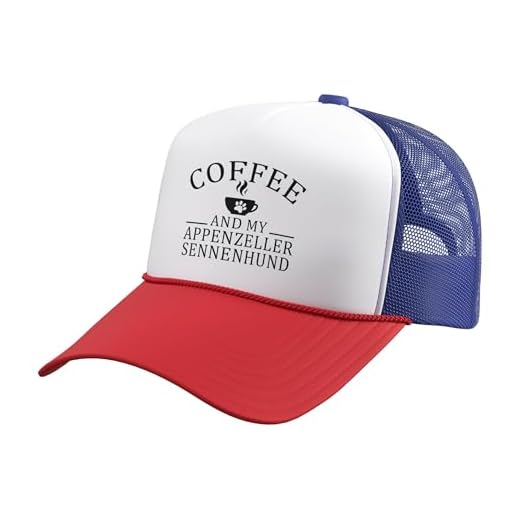 Appenzeller Sennenhund Dog and Coffee Trucker Hat with Adjustable Mesh Back, Red/White/Royal Blue