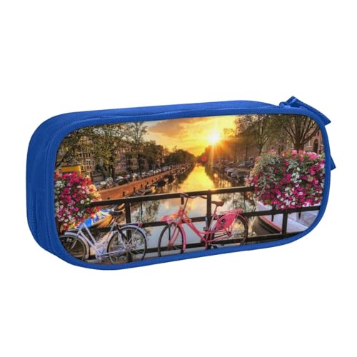 NDDCEDEW Trousse à crayons amusante avec imprimé de fleurs et de vélos de grande capacité - Trousse à crayons mignonne pour filles et garçons - Trousse à crayons pour l'école - Noir, bleu, rose, bleu,