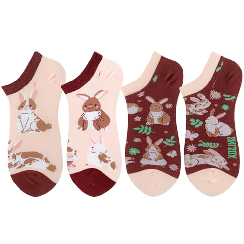 Image of 2 Pairs Funny Cartoon Animal Print Cotton Ankle Socks for Women Teens