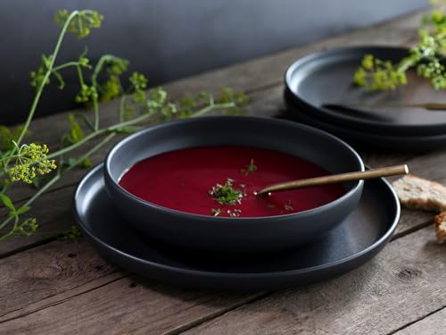 CreaTable, 22979, Serie uno BLACK, 12-teiliges Geschirrset, Teller Set aus Steinzeug, spülmaschinen- und mikrowellengeeignet, Made in Portugal