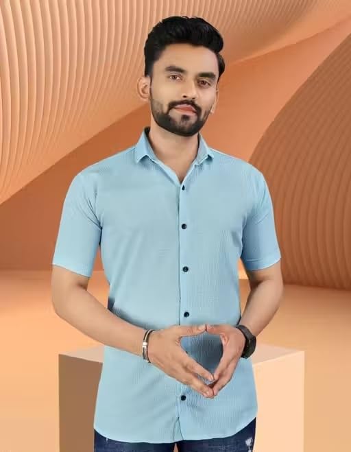 Image of Wonder World Men Shirt 1 Pack Short Sleeve Solid Pattern Lightweight Casual Formal Top