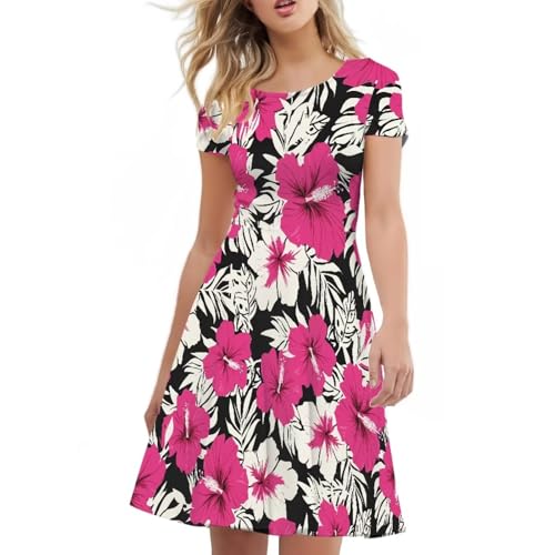 Image of Biyejit Women's Summer Casual Short Sleeve T-Shirt Swing Dress Crew Neck Plus Size S-4XL