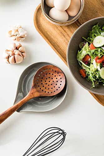 Image of LAUCHUH Spoon Rest for Stove Top, 5 inch Ceramic Spoon Holder for Kitchen Counter Large Cooking Spoon Holder for Spatula, Ladle or Tongs, Heat-Resistant, Framhouse Decor for Father's Day, Gray