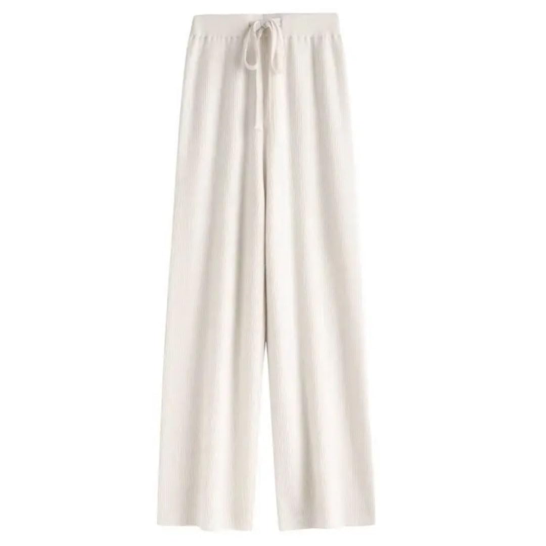 Pantaloni invernali da donna a gamba larga in cashmere a vita alta allentati a goccia lavorati a maglia dritta pantaloni per ciclomotore