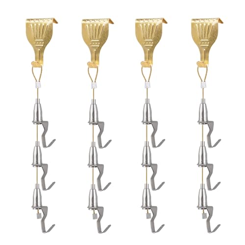 UFURMATE Lot de 4 systèmes de suspension pour tableau comprenant un fil en laiton de 2 m, un crochet en métal, un clip de câble métallique et un crochet réglable, matériel de suspension pour tableau