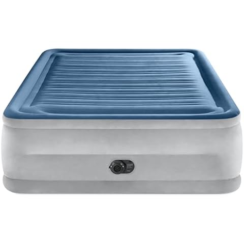 Intex: Dura-Beam Deluxe Comfort-Plush Air Mattress - 22" Queen Blue - Built-in Electric Pump, Durable Fiber-Tech, Carry Bag Included, 600lb Capacity Cover