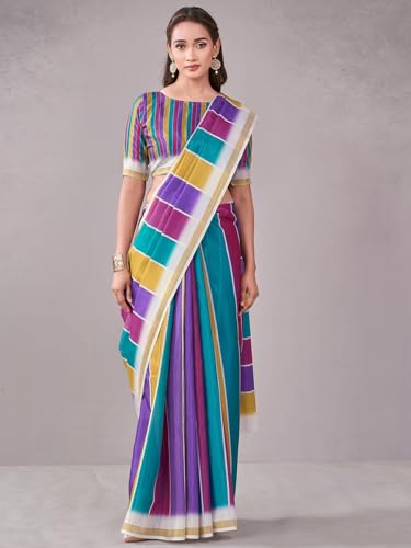 Image of Satrani Women's Chanderi Printed Saree with Unstitched Blouse Piece