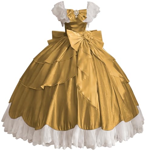 TRHTX Square Neck Gold Vintage Dress Plus Size Satin Bridal Gown with