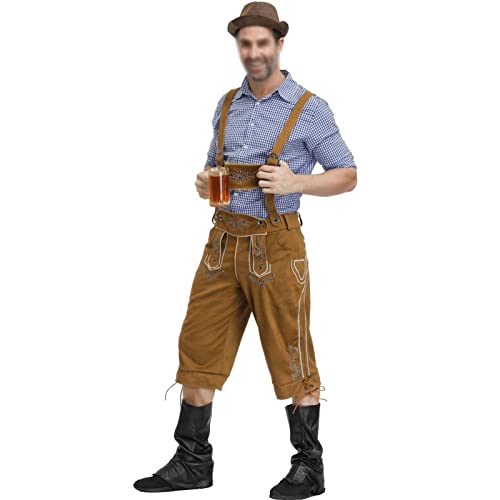 Duitse Beierse Oktoberfest-kostuumset voor heren, Halloween-aankleedfeest en bierfestival Lederhosen-kostuums,E-XL - Afbeelding 4