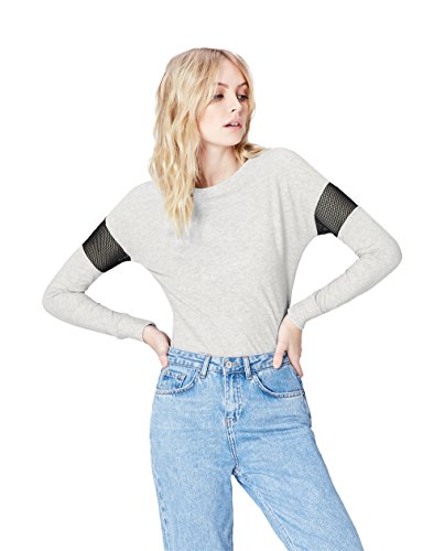 Activewear Top con Detalle en la Manga para Mujer, Gris (Light Grey Marl), 40 (Talla del Fabricante: Medium)