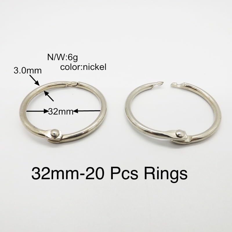 32 mm Metal Book Rings, Loose Leaf Binders Book Rings 20 Pcs Inner Diameter Keychains Binding Ring - Image 2