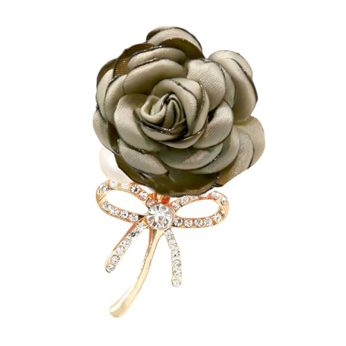 Image of WCRAZYE Elegant Rose Flower Brooch Pin for Women Men Wedding Party Gentleman's Essentials Handmade Crystal Pearl Fabric Flower Lapel Pin Dress Suit Accessories Boutonniere Ideas Gift Valentine's Day