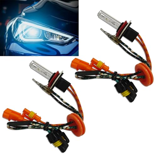 MLAHUIER 2 Pack H11 HID Xenon Bulbs for Car IP67 Waterproof Hid Lights for Cars Headlights 35W 8000LM 6000K Front Lighting Bulb with Stents Base for High Low Beam Bulb Replacement