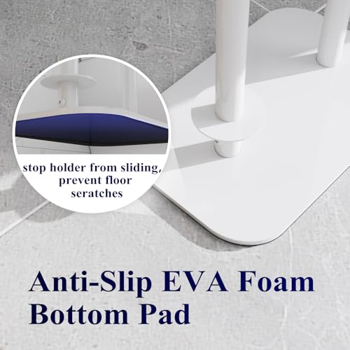 Kitsure Toilet Paper Holder Free Standing – Rustproof Metal Toilet Paper Stand for 4 Rolls with Anti-Slip Base and Shelf for Phone & Small Items, Bathroom Organizers and Storage, Medium, White