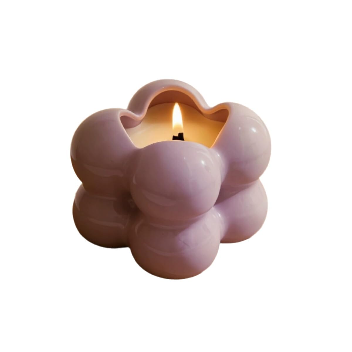 Exquisito Velas de cerámica hechas con cera de soja y aceites esenciales botánicos, vela de aromaterapia reutilizable, color morado de larga duración meloso(Pear Freesia)
