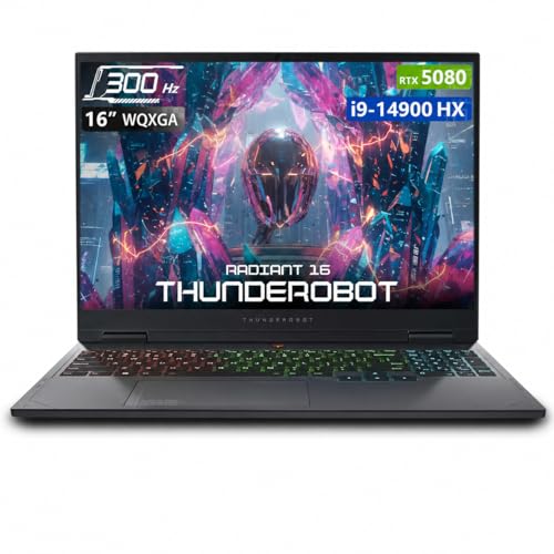 Image of Thunderobot Radiant 16 i9 5080 2.5K Gaming Laptop, 16 inch QHD+ 300Hz Display, Core i9-14900HX, GeForce RTX 5080, 64GB DDR5 RAM, 2TB SSD, RGB Backlit Keyboard, Wi-Fi 6, Win11 Home, Gray