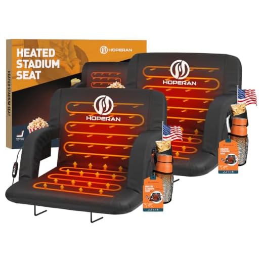 2pcs Double Heated Stadium Seats for Bleachers with Back Support 25" Wide Cushion, Extra Portable Bleacher Seat Foldable Stadium Chair, USB 3 Levels of Heat, 5 Pockets for Outdoor Camping Games Sports