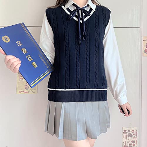 Image of jinghuiyue Women's Stripe Sweater Vest Classic V Neck Cable Knit Vest Sleeveless Pullover Ribbed Tank Tops